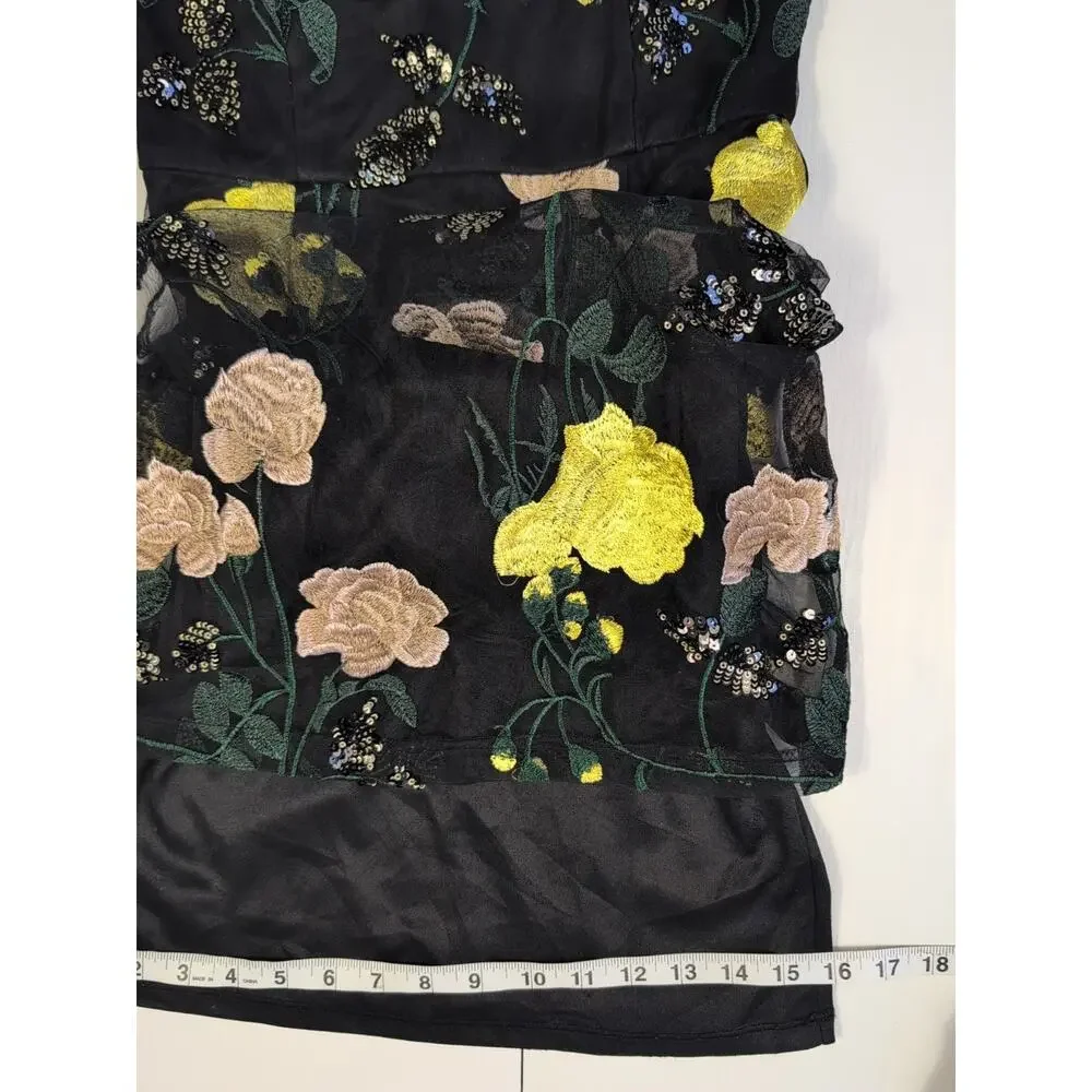 Lulu's Rue Black Floral Embroidered Sequin Bodycon Mini Dress Size XS - Picture 9 of 14